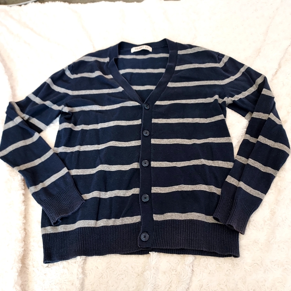 Old Navy button-up navy blue striped sweater Small Academia Nautical Preppy